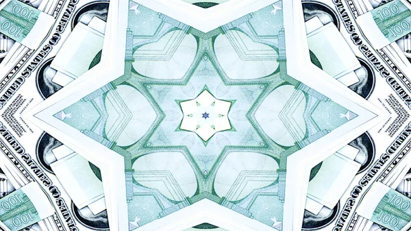 Abstraktní Peníze Koncept Symetrický Vzor Okrasné Dekorativní Kaleidoskop Hnutí Geometrické — Stock fotografie