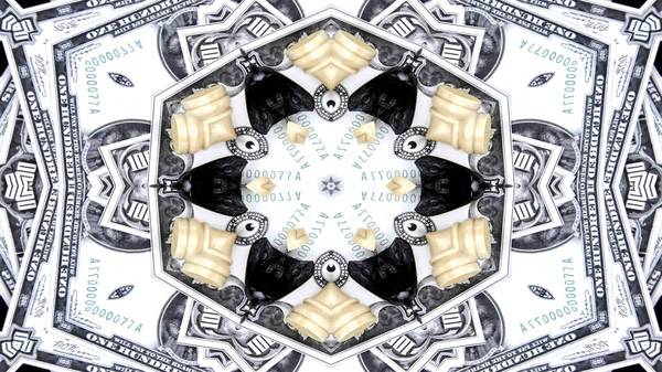 Abstraktní Peníze Koncept Symetrický Vzor Okrasné Dekorativní Kaleidoskop Hnutí Geometrické — Stock fotografie