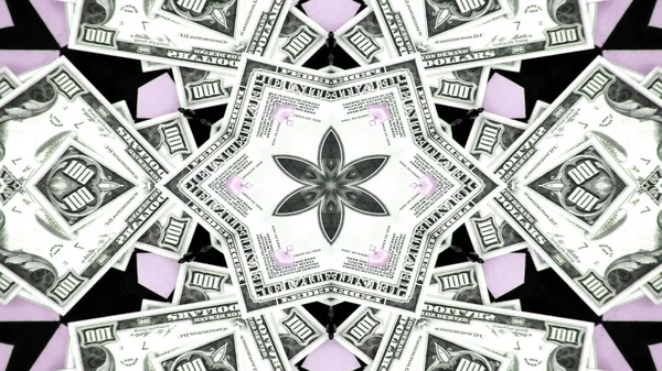 Abstrato Dinheiro Conceito Padrão Simétrico Ornamental Decorativo Caleidoscópio Movimento Geométrico — Fotografia de Stock