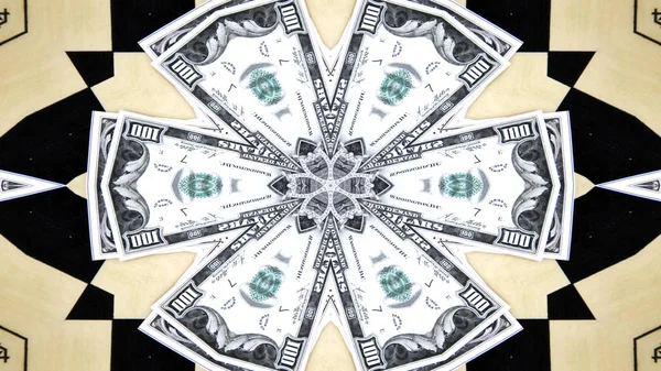 Abstraktes Geld Konzept Symmetrische Muster Ornamentale Dekorative Kaleidoskop Bewegung Geometrische — Stockfoto