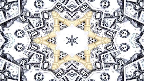Abstracte Geld Concept Symmetrisch Patroon Sier Decoratieve Caleidoscoop Verkeer Geometrische — Stockfoto