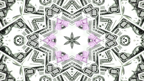 Abstraktní Peníze Koncept Symetrický Vzor Okrasné Dekorativní Kaleidoskop Hnutí Geometrické — Stock fotografie