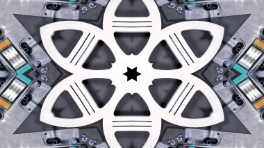 Metal Sanayi ve teknoloji kavramı simetrik desen süs dekoratif Kaleidoscope hareketi geometrik daire ve yıldız şekiller soyut