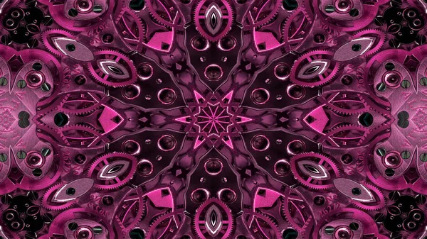 Abstract Metallic Industrial Technology Concept Symmetric Pattern Ornamental Decorative Kaleidoscope — Stock Photo, Image