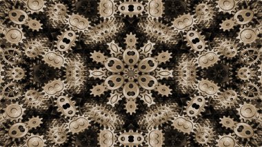 Metal Sanayi ve teknoloji kavramı simetrik desen süs dekoratif Kaleidoscope hareketi geometrik daire ve yıldız şekiller soyut
