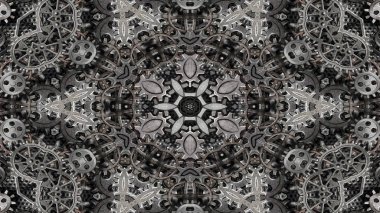 Metal Sanayi ve teknoloji kavramı simetrik desen süs dekoratif Kaleidoscope hareketi geometrik daire ve yıldız şekiller soyut
