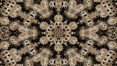 Metal Sanayi ve teknoloji kavramı simetrik desen süs dekoratif Kaleidoscope hareketi geometrik daire ve yıldız şekiller soyut