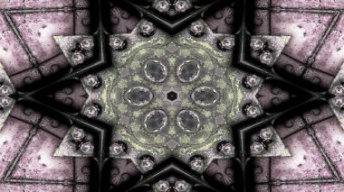 Metal Sanayi ve teknoloji kavramı simetrik desen süs dekoratif Kaleidoscope hareketi geometrik daire ve yıldız şekiller soyut