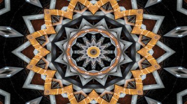 Metal Sanayi ve teknoloji kavramı simetrik desen süs dekoratif Kaleidoscope hareketi geometrik daire ve yıldız şekiller soyut