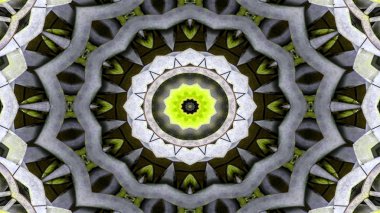 Metal Sanayi ve teknoloji kavramı simetrik desen süs dekoratif Kaleidoscope hareketi geometrik daire ve yıldız şekiller soyut
