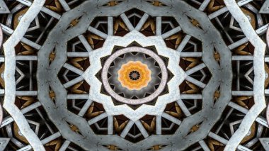 Metal Sanayi ve teknoloji kavramı simetrik desen süs dekoratif Kaleidoscope hareketi geometrik daire ve yıldız şekiller soyut