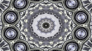 Metal Sanayi ve teknoloji kavramı simetrik desen süs dekoratif Kaleidoscope hareketi geometrik daire ve yıldız şekiller soyut