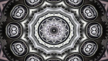 Metal Sanayi ve teknoloji kavramı simetrik desen süs dekoratif Kaleidoscope hareketi geometrik daire ve yıldız şekiller soyut