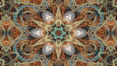 Fishnet ve balıkçılık satır kavramı simetrik desen süs dekoratif Kaleidoscope hareketi geometrik daire ve yıldız şekiller soyut