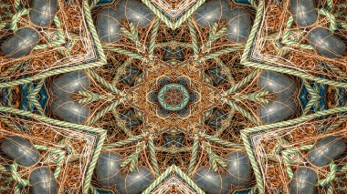 Fishnet ve balıkçılık satır kavramı simetrik desen süs dekoratif Kaleidoscope hareketi geometrik daire ve yıldız şekiller soyut