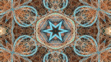 Fishnet ve balıkçılık satır kavramı simetrik desen süs dekoratif Kaleidoscope hareketi geometrik daire ve yıldız şekiller soyut