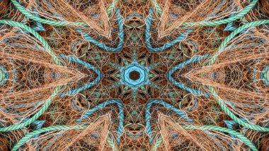 Fishnet ve balıkçılık satır kavramı simetrik desen süs dekoratif Kaleidoscope hareketi geometrik daire ve yıldız şekiller soyut