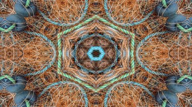 Fishnet ve balıkçılık satır kavramı simetrik desen süs dekoratif Kaleidoscope hareketi geometrik daire ve yıldız şekiller soyut