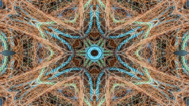 Fishnet ve balıkçılık satır kavramı simetrik desen süs dekoratif Kaleidoscope hareketi geometrik daire ve yıldız şekiller soyut