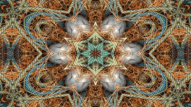 Fishnet ve balıkçılık satır kavramı simetrik desen süs dekoratif Kaleidoscope hareketi geometrik daire ve yıldız şekiller soyut