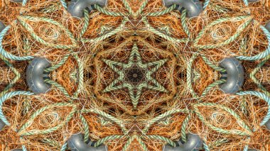 Fishnet ve balıkçılık satır kavramı simetrik desen süs dekoratif Kaleidoscope hareketi geometrik daire ve yıldız şekiller soyut