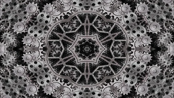 Abstraktes Metallisches Industrie Und Technologiekonzept Symmetrisches Muster Ornamentales Dekoratives Kaleidoskop — Stockfoto