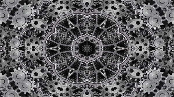 Abstraktes Metallisches Industrie Und Technologiekonzept Symmetrisches Muster Ornamentales Dekoratives Kaleidoskop — Stockfoto