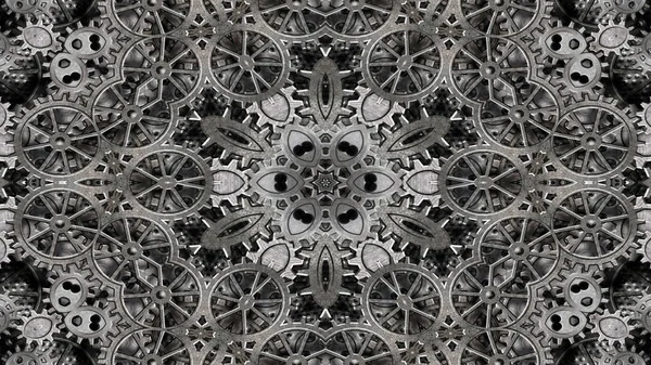 Abstraktes Metallisches Industrie Und Technologiekonzept Symmetrisches Muster Ornamentales Dekoratives Kaleidoskop — Stockfoto