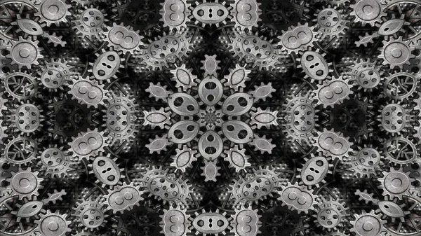 Abstraktní Kovové Průmyslové Technologie Koncept Symetrický Vzor Okrasné Dekorativní Kaleidoskop — Stock fotografie