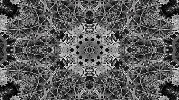 Abstraktes Metallisches Industrie Und Technologiekonzept Symmetrisches Muster Ornamentales Dekoratives Kaleidoskop — Stockfoto