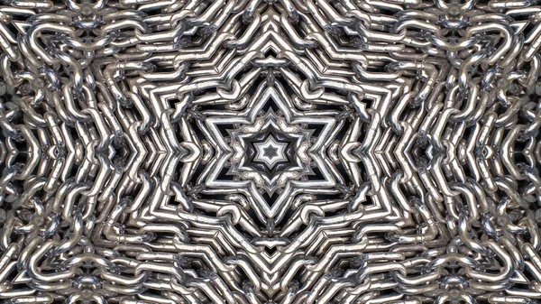 Abstraktes Metallisches Industrie Und Technologiekonzept Symmetrisches Muster Ornamentales Dekoratives Kaleidoskop — Stockfoto