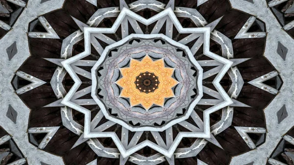 Absztrakt Metál Ipari Technológia Koncepció Szimmetrikus Minta Díszítő Dekoratív Kaleidoszkóp — Stock Fotó
