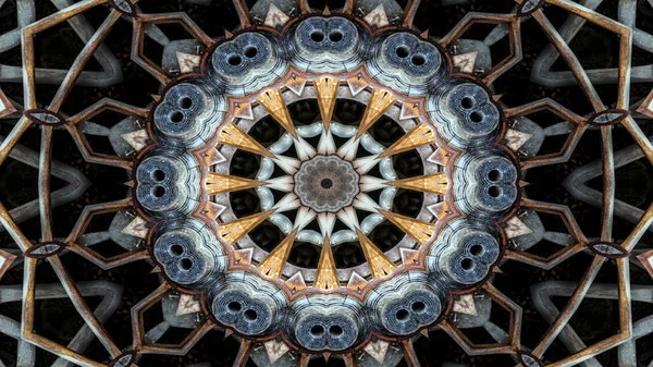 Abstraktní Kovové Průmyslové Technologie Koncept Symetrický Vzor Okrasné Dekorativní Kaleidoskop — Stock fotografie