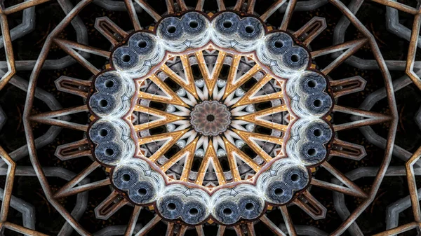 Abstraktes Metallisches Industrie Und Technologiekonzept Symmetrisches Muster Ornamentales Dekoratives Kaleidoskop — Stockfoto