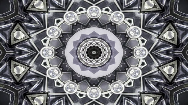 Abstraktes Metallisches Industrie Und Technologiekonzept Symmetrisches Muster Ornamentales Dekoratives Kaleidoskop — Stockfoto