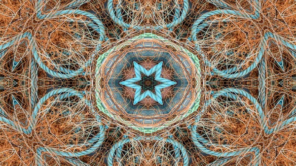 Fishnet ve balıkçılık satır kavramı simetrik desen süs dekoratif Kaleidoscope hareketi geometrik daire ve yıldız şekiller soyut