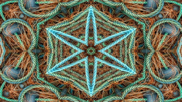 Abstract Fishnet and Fishing Lines   Concept Symmetric Pattern Ornamental Decorative Kaleidoscope Movement Geometric Circle and Star Shapes