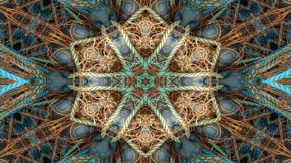 Abstraktní Síťované Rybaření Linky Koncept Symetrický Vzor Okrasné Dekorativní Kaleidoskop — Stock fotografie