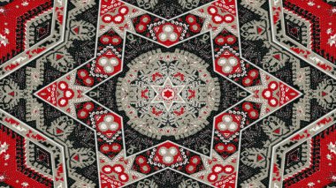 Soyut etnik otantik simetrik desen süs dekoratif Kaleidoscope hareketi geometrik daire ve yıldız şekli