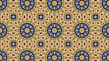 Soyut etnik otantik simetrik desen süs dekoratif Kaleidoscope hareketi geometrik daire ve yıldız şekli