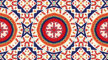 Soyut etnik otantik simetrik desen süs dekoratif Kaleidoscope hareketi geometrik daire ve yıldız şekli