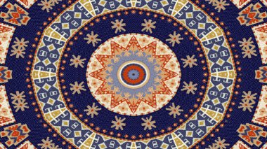 Soyut etnik otantik simetrik desen süs dekoratif Kaleidoscope hareketi geometrik daire ve yıldız şekli