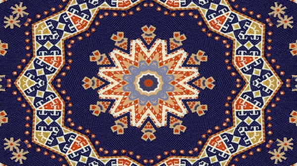 Abstraktní Etnické Autentické Symetrický Vzor Okrasné Dekorativní Kaleidoskop Hnutí Geometrické — Stock fotografie