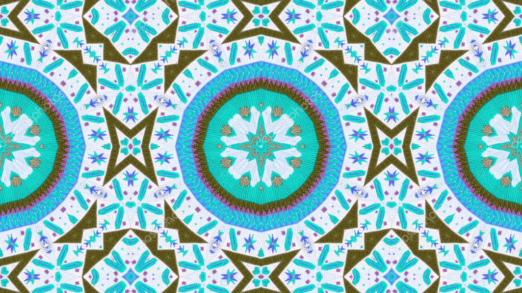 Abstract Ethnic Authentic Symmetric Pattern Ornamental Decorative Kaleidoscope Movement Geometric Circle and Star Shape