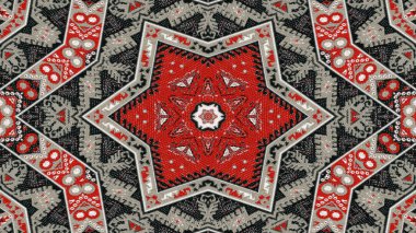 Soyut etnik otantik simetrik desen süs dekoratif Kaleidoscope hareketi geometrik daire ve yıldız şekli