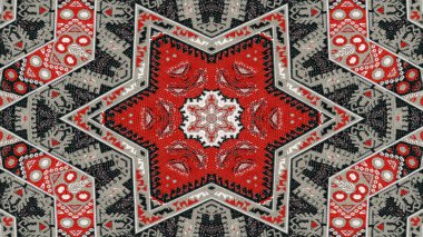 Soyut etnik otantik simetrik desen süs dekoratif Kaleidoscope hareketi geometrik daire ve yıldız şekli