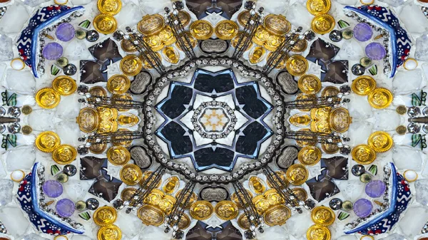 Abstrakt Etniska Autentiska Symmetriska Mönster Dekorativa Dekorativa Kalejdoskop Rörelse Geometrisk — Stockfoto