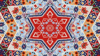 Soyut etnik otantik simetrik desen süs dekoratif Kaleidoscope hareketi geometrik daire ve yıldız şekli