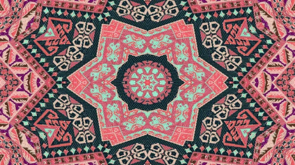 Abstraktní Etnické Autentické Symetrický Vzor Okrasné Dekorativní Kaleidoskop Hnutí Geometrické — Stock fotografie