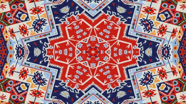 Abstraktní Etnické Autentické Symetrický Vzor Okrasné Dekorativní Kaleidoskop Hnutí Geometrické — Stock fotografie